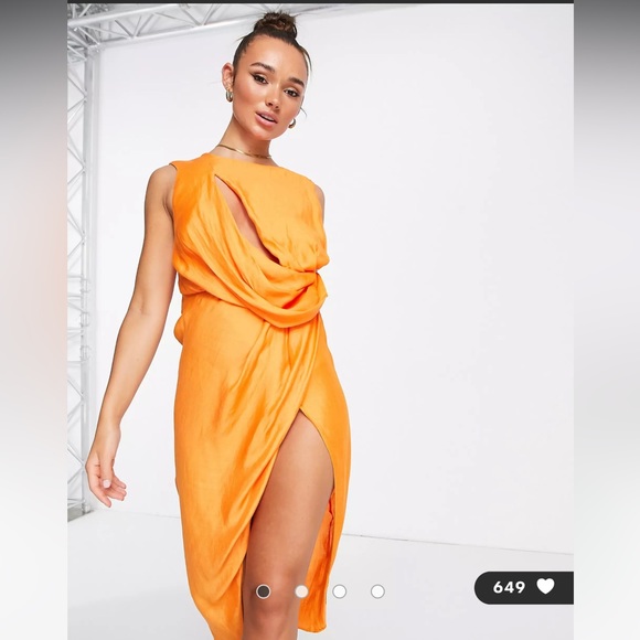 Orange drape dress. ASOS. Never worn. With Tags - Picture 2 of 3